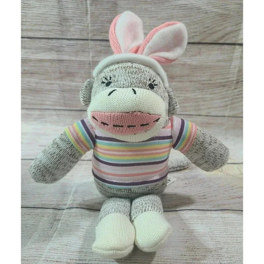 Dan Dee Collector’s Plush Knit Sock Monkey Stuffed Animal Easter Bunny Ears